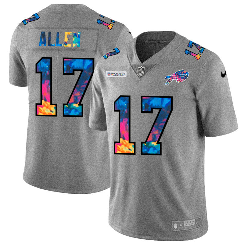NFL Buffalo Bills #17 Josh Allen Men Nike MultiColor 2020  Crucial Catch  Jersey Grey